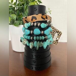 Bracelets. 4 Western Stone Stretch Bracelets And 1 Hair On Hide Snap Closure NWT
